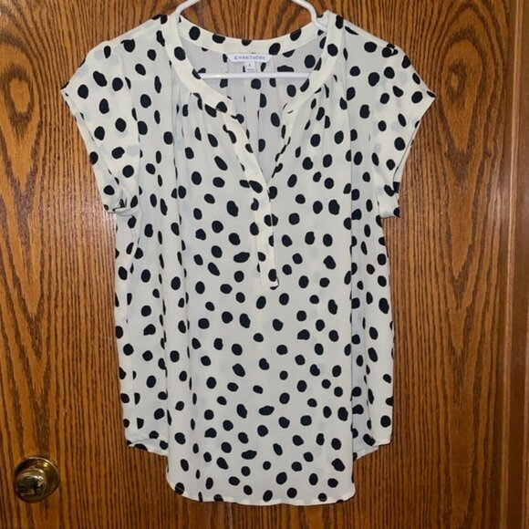 41 Hawthorn Tops - 42 Hawthorn Polka Dot Spotted Blouse - Black and Cream Medium